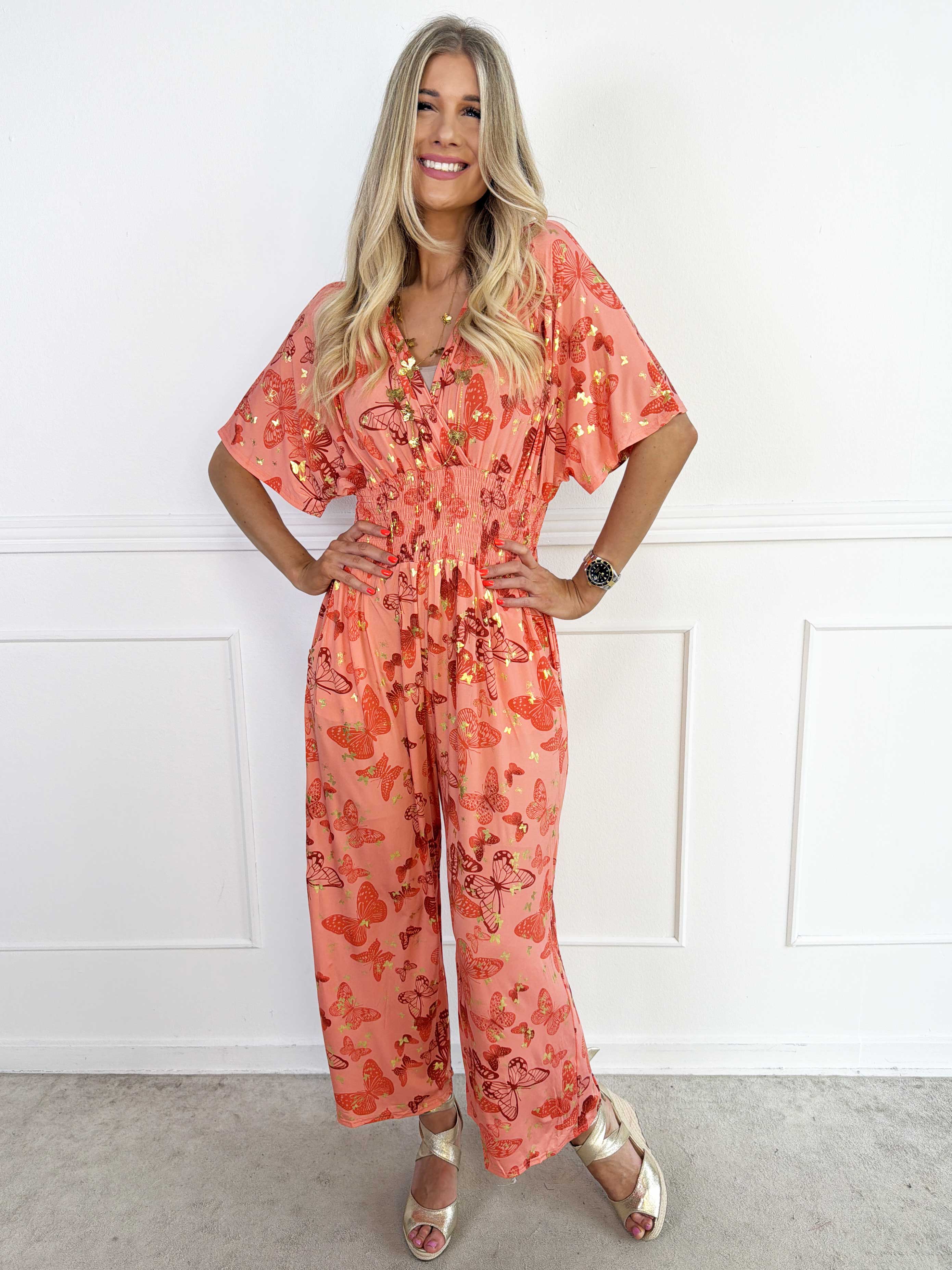 Pams Butterfly Jumpsuit - Elastisk buksedragt i sommerfugleprint